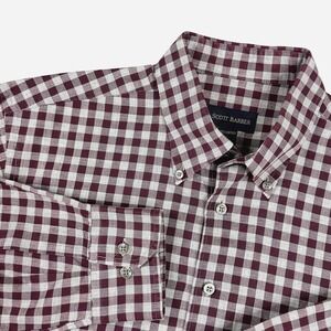 Scott Barber Mens Burgundy White Gingham Cotton‎ Button Down Shirt Large Large